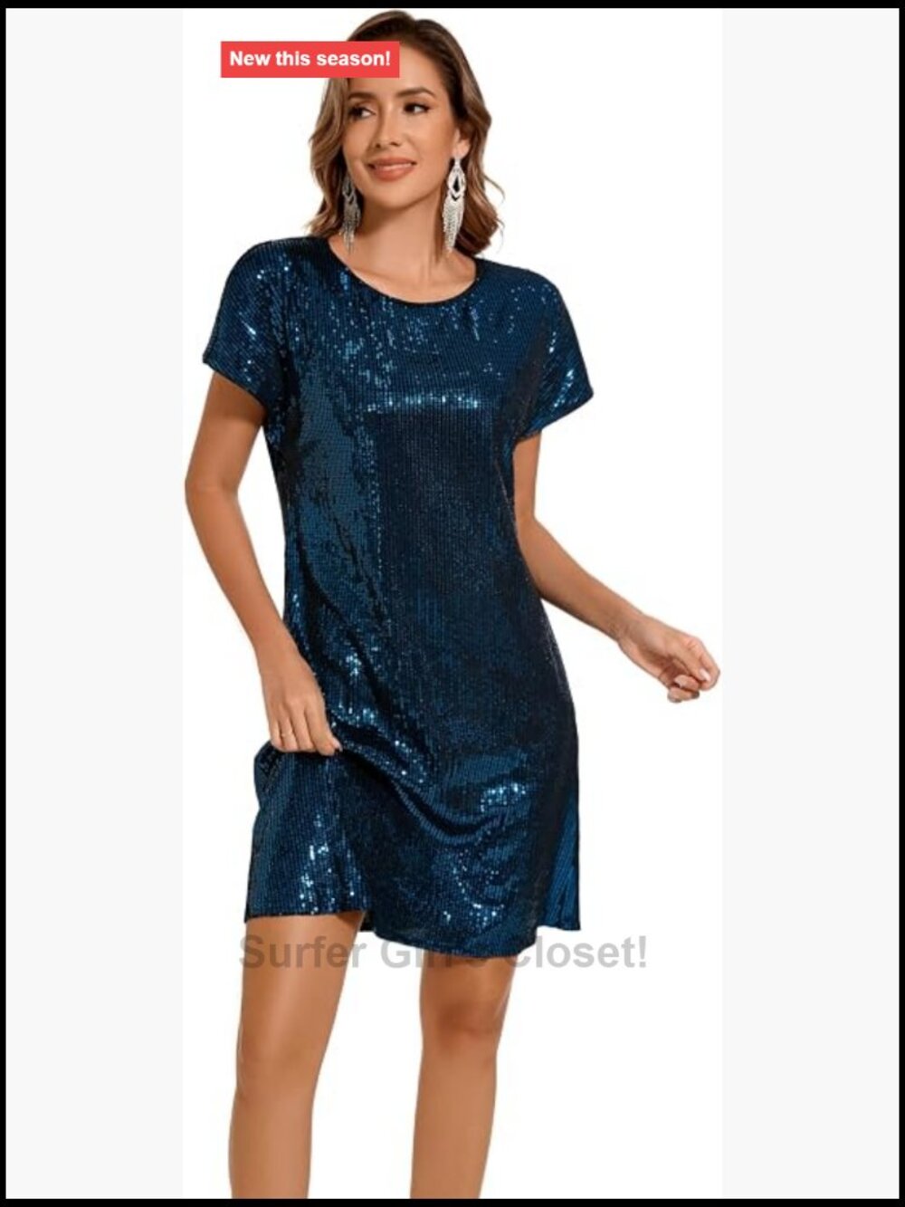 Sequined Shift Dress Short Sleeve Party